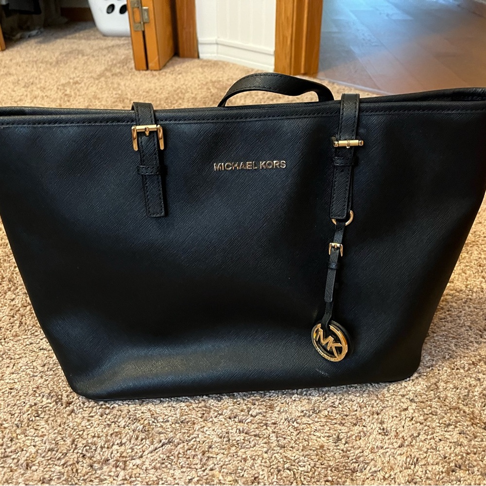 Michael Kors Black Tote with Gold Accents
